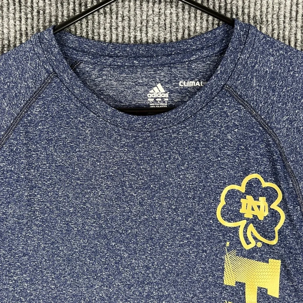 Notre Dame Fighting Irish Shirt Adidas Climalite Mens Large Blue Short Sleeve